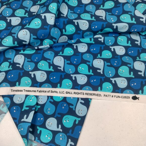 Timeless Treasures Whale Fabric Material Blue Ocean Water Sewing 80x45" - Picture 6 of 8